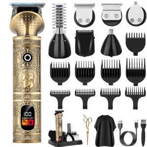 Tondeuse Cheveux Professionnelle 6-en-1 pour Homme - Tondeuse Barbe & Corps avec Lame T (Précision 0 mm) | Kit Complet Rasoir Chauve, Tondeuse Nasale | Étanche & Silencieuse - Idéal Cadeau/Salo