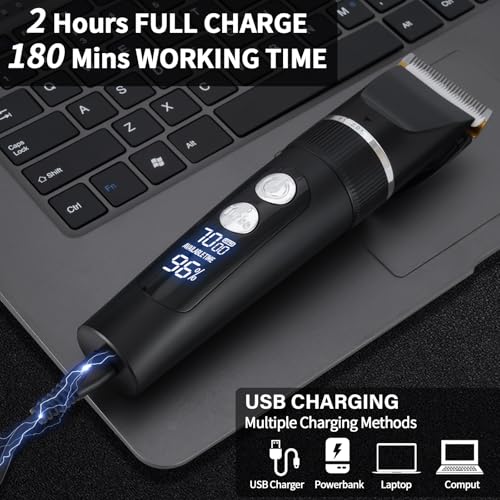 Tondeuse à Cheveux Professionnelle, Lame de Titane Turable, Digital Touch, Rasoir Avec Ecran LED, Tondeuse à Barbe Tondeuse de Précision Tondeuse à Poils Longs Imperméable à l'eau – Image 5