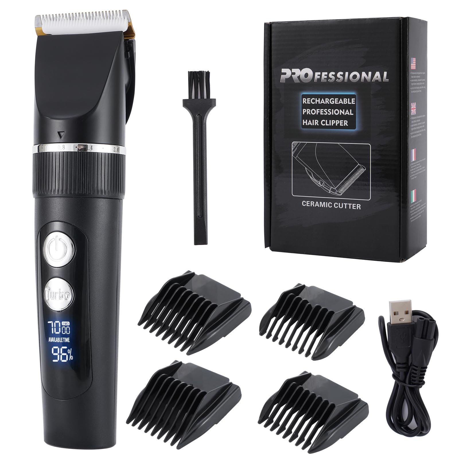 Tondeuse à Cheveux Professionnelle, Lame de Titane Turable, Digital Touch, Rasoir Avec Ecran LED, Tondeuse à Barbe Tondeuse de Précision Tondeuse à Poils Longs Imperméable à l'eau