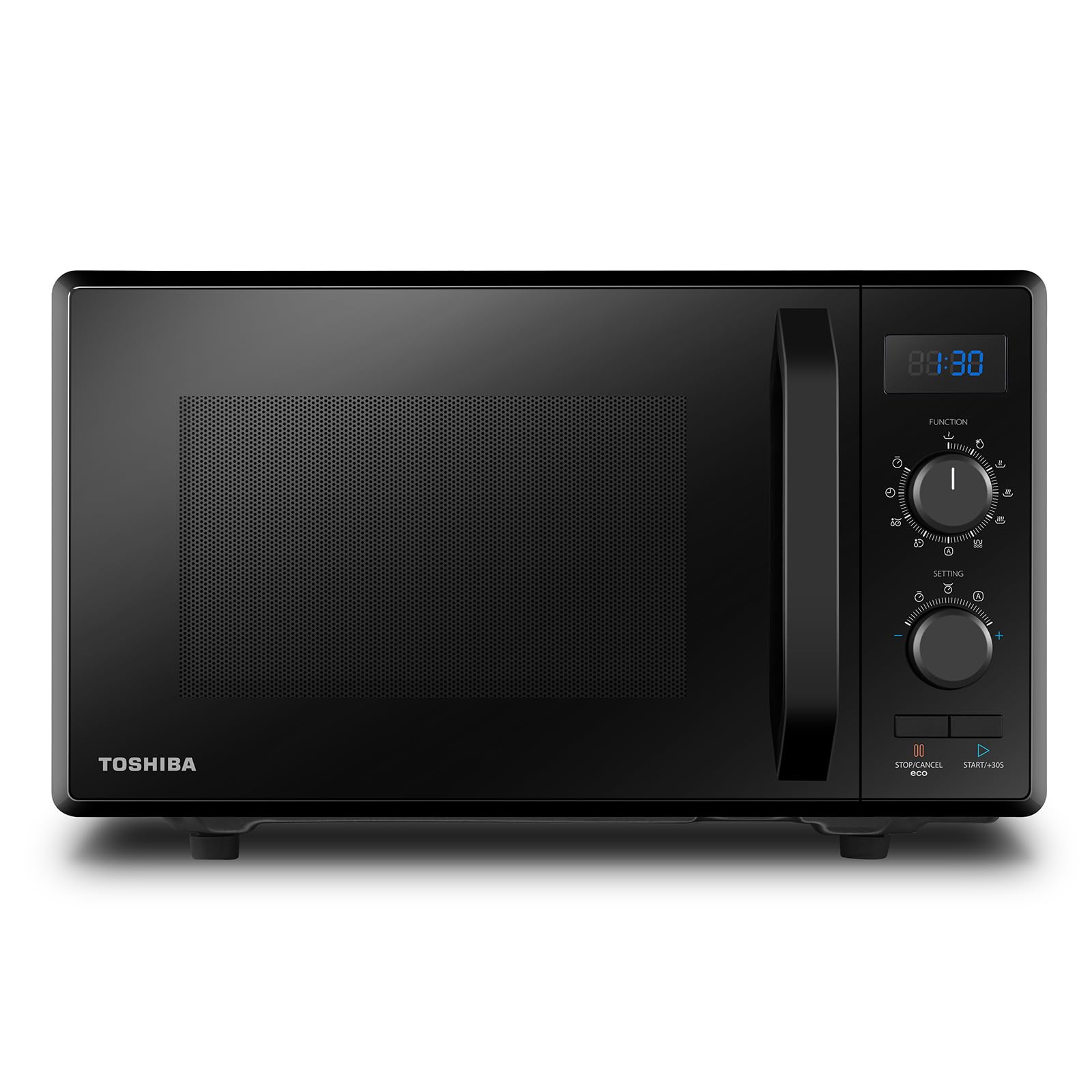Toshiba MW2-AG23P (BK) Four à micro-ondes 900 W 23 L avec Fonction Grill 1050 W, 8 Menus Automatiques, Fonction ECO, Plateau Tournant avec Mémoire de Position, Noir
