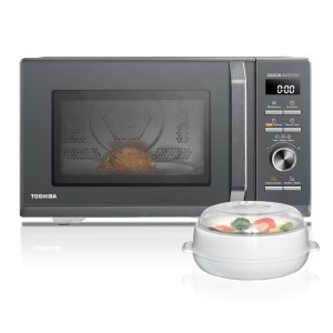 Toshiba MW3-AC26PFI(MG) Four à Micro-ondes 26L Air chaud combiné, 6-en-1 900W avec Cuiseur Vapeur en Gris Morandi, 6 Programmes 10 Niveaux de Puissance, 10 Menus Automatiques