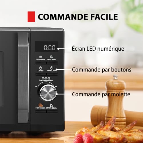 Toshiba MW3-AG20PE(BK) Four à micro-ondes 3 en 1 20 L avec Gril, décongélation automatique, micro-ondes, gril, combiné, 5 niveaux de puissance, 8 programmes automatiques, nettoyage facile, noir – Image 4