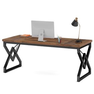 Tribesigns Bureau de Bureau avec Plateau en Bois Extra épais et Cadre en métal, Grand Bureau d'ordinateur de 160 x70 x 75 cm, Table d'écriture, Marron Rustique