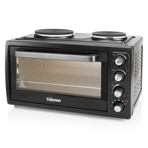 Tristar Four à convection avec 2 plaques chauffantes, Capacité : 38 L, 3100 W, Plaque de cuisson et gril, 90-230 ⁰C, adapté pour le camping, OV-1442, Noir
