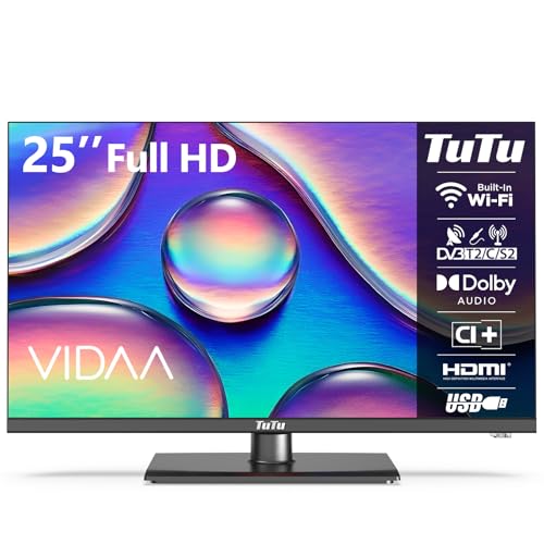 TuTu Téléviseur 25 Pouces (64 cm), FHD Smart TV avec WiFi, Pied Central, Triple Tuner (DVB-T/T2, DVB-C, DVB-S/S2), App Store, Molotov, Netflix, Prime Video, Disney+, Youtube – Image 2