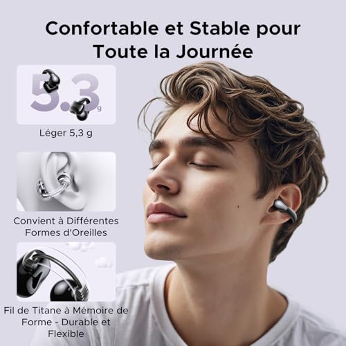 UGREEN Écouteurs Bluetooth sans Fil Sport HiTune S3 Écouteurs Clip Oreille Ouvert ENC DNN Antibruit Bluetooth 5.4 30H Autonomie USB C Charge Étanche à l'eau IPX5 pour Runing Cyclisme Noir – Image 3
