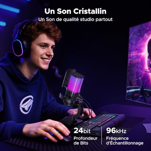 UGREEN Micro Gaming Microphone USB avec RGB 96KHz 24bit Réduction du Bruit DSP pour Enregistrement Gaming Streaming Podcast Compatible avec PS5 4 Laptop – Image 3