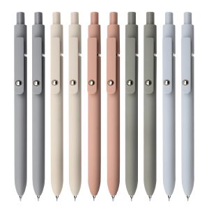 UIXJODO Lot de 10 stylos japonais premium à encre gel noire, avec pointe fine et lisse de 0,5 mm, grip en silicone, clip en métal et bille rétractable, tons clairs (Morandi)