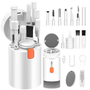VICHYIE Kit Nettoyage Clavier 20 en 1, avec Brosse de Nettoyage Clavier, Accessoires de Nettoyage pour AirPods 1/2/3 / Pro, Caméra, Ordinateur, Téléphone, Gadget de Nettoyage PC (Blanc)