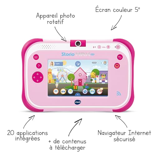 VTech - Storio Max 2.0 Rose, Tablette Enfants Tactile, Éducative et Sécurisée avec Écran Couleur 5 Pouces, WiFi, Android, Appareil Photo, Cadeau Enfant de 3 Ans à 11 Ans - Contenu en Français – Image 3