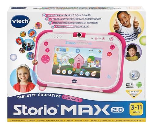 VTech - Storio Max 2.0 Rose, Tablette Enfants Tactile, Éducative et Sécurisée avec Écran Couleur 5 Pouces, WiFi, Android, Appareil Photo, Cadeau Enfant de 3 Ans à 11 Ans - Contenu en Français – Image 4