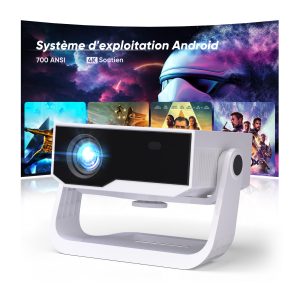 Videoprojecteur Intelligent Wielio Android 11, FHD 1080P Compatible 4K, WiFi6 & BT5.2, 700ANSI, Soutien Réglable 120°, Focus électronique, Correction Trapézoïdale pour iOS/Android/Switch/PS5