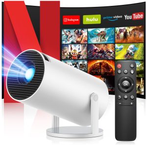 Vidéoprojecteur, Upgraded 4K FHD Mini Projecteur avec WiFi 6 Bluetooth 5.4, Correction Trapézoïdale, Portable Projecteur avec Android 11 et 180° Rotation, Home Cinéma, pour PC/Lap/Stick/HDMI, Blanc