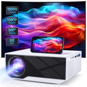 Vidéoprojecteur avec WiFi Bluetooth, mini vidéoprojecteur d'extérieur/domestique, Full HD Native 1080P, projecteur portable 4K home cinéma 18000 lumens,compatible avec iPhone/Android/HDMI/PS5/TV Stick