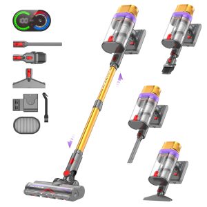 Vistefly V15 Ultra Aspirateur Balai sans Fil, 600W/58Kpa/70Mins Aspirateur sans Fil Puissant avec Écran Double, Design à Double Conteneur Aspi pour Sols Durs Poils d'animaux Tapis