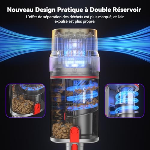 Vistefly V15 Ultra Aspirateur Balai sans Fil, 600W/58Kpa/70Mins Aspirateur sans Fil Puissant avec Écran Double, Design à Double Conteneur Aspi pour Sols Durs Poils d'animaux Tapis – Image 5
