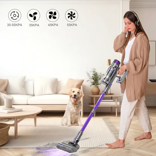 Vistefly V15s Max Aspirateur Balai sans Fil 580W, 55Kpa Aspirateur sans Fil Puissant 8 en 1, Écran Tactile LED Autonomie 70min Détection Poussière pour Poils Animaux Sol Tapis – Image 3
