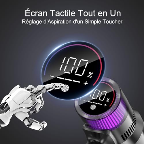 Vistefly V15s Max Aspirateur Balai sans Fil 580W, 55Kpa Aspirateur sans Fil Puissant 8 en 1, Écran Tactile LED Autonomie 70min Détection Poussière pour Poils Animaux Sol Tapis – Image 4