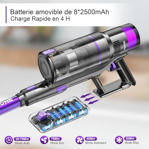 Vistefly V15s Max Aspirateur Balai sans Fil 580W, 55Kpa Aspirateur sans Fil Puissant 8 en 1, Écran Tactile LED Autonomie 70min Détection Poussière pour Poils Animaux Sol Tapis – Image 5