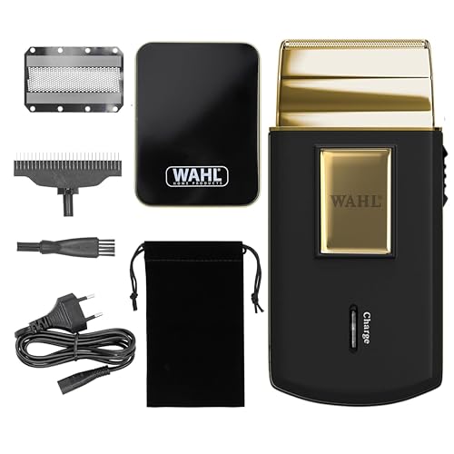 Wahl Travel Shaver Gold Edition - Rasoir électrique sans fil et rechargeable pour hommes, idéal pour les voyages, pour couper les cheveux et la barbe, compact et portable – Image 2