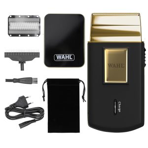 Wahl Travel Shaver Gold Edition - Rasoir électrique sans fil et rechargeable pour hommes, idéal pour les voyages, pour couper les cheveux et la barbe, compact et portable