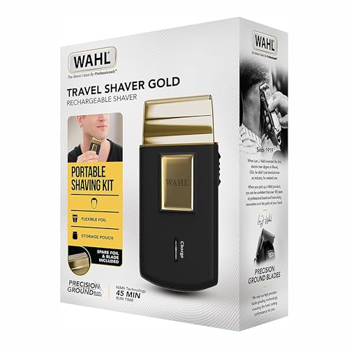 Wahl Travel Shaver Gold Edition - Rasoir électrique sans fil et rechargeable pour hommes, idéal pour les voyages, pour couper les cheveux et la barbe, compact et portable – Image 5