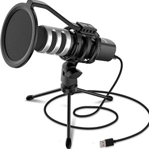 XIAOKOA Microphone USB à Condensateur pour PC, Enregistrement et Streaming de Jeux Vidéo, Compatible PC/Ordinateur Portable/Windows/PS4