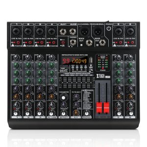 XTUGA LXT6 Table de mixage audio professionnelle à 6 pistes avec 99 effets DSP, égaliseur 7 bandes, bouton d'alimentation fantôme 48V indépendant et sourdine, fonction Bluetooth, DJ, scène/soirée