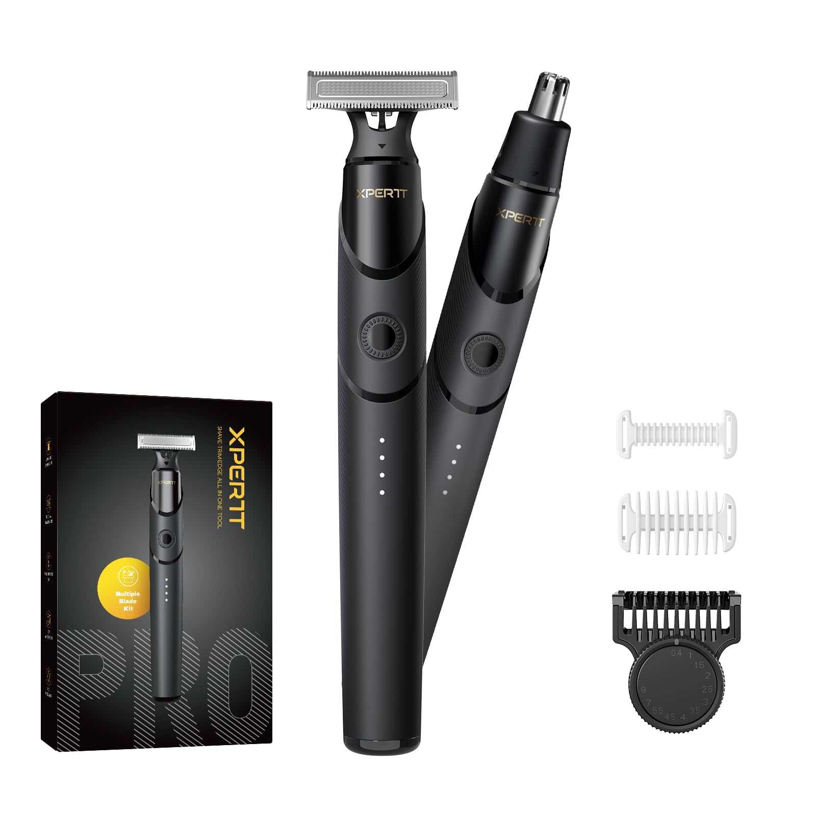 Xpert T Magnétique Tondeuse Barbe & Rasoir Electriques Tout-En-Un, Peigne Réglable 12-En-1, Tondeuse à Nez, Epilateur & Tondeuse Corps Homme Femmede, Charge Rapide de Type C