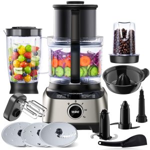 YASHE Robot Cuisine Multifonctions – Blender, Mixeur, Moulin, Presse-Agrumes, Pétrin avec Bol de 2,5L et Blender de 1,5L, 1300W, 3 Vitesses, Fonction Pulse, Verrouillage de Sécurité
