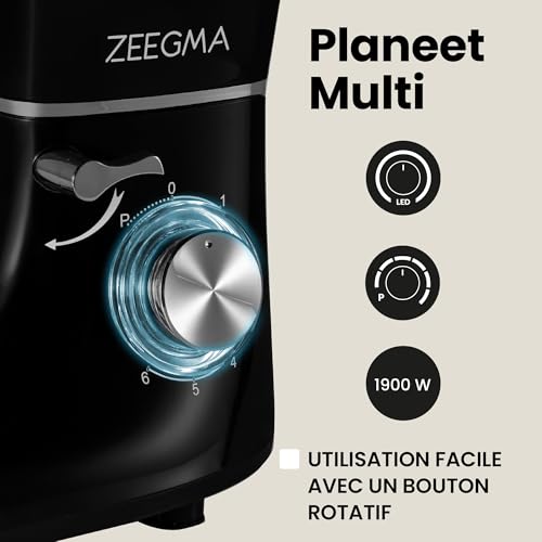ZEEGMA PLANEET MULTI Robot Planétaire 1900W 3-in-1, Robot de Cuisine Multifonction avec bol de 6,2 L, Poignée et Couvercle, Gobelet Mixeur, Hachoir 6 Vitesses – Image 6