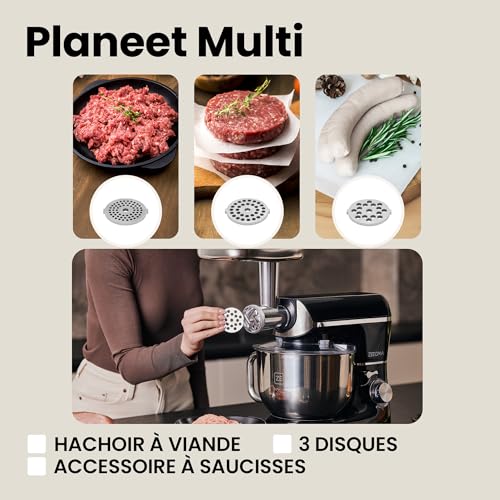 ZEEGMA PLANEET MULTI Robot Planétaire 1900W 3-in-1, Robot de Cuisine Multifonction avec bol de 6,2 L, Poignée et Couvercle, Gobelet Mixeur, Hachoir 6 Vitesses – Image 8