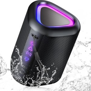 aowoka 2025 Enceinte Bluetooth Portable sans Fil avec Lumière LED, Bluetooth 5.4, 24 hrs, Basses Puissantes, Surround Stéréo, Étanche IPX7, Idéal pour Les Voyages/Sport/Fêtes/Cyclisme
