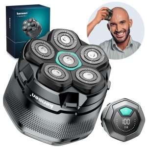 kensen Rasoir Tete Chauve Homme 6D Rasoir Electriques Hommes Cheveux 160 mins d'autonomie Rasoir Crane Homme Chauve Étanche Wet & Dry Type-C Tondeuse Crane Chauve sans Fil avec Écran LED