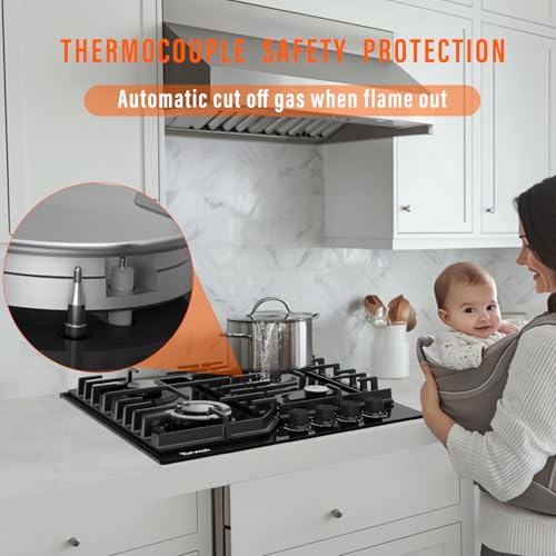 plaque de cuisson gaz, plaque cuisson à gaz, table de cuisson encastrable 60cm avec bleu bouton rotatif éclairé, NG/LPG décapotable, protection d'extinction, allumage automatique, 8000W – Image 5