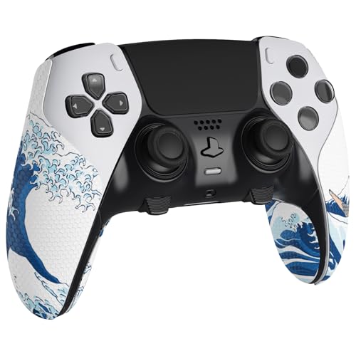 playvital Protection pour ps5 Edge Grip Manette Sticker,Autocollant Skin pour ps5 Edge Controller Accessoires,Antidérapante Souple PU-Grande Vague Kanagawa – Image 2