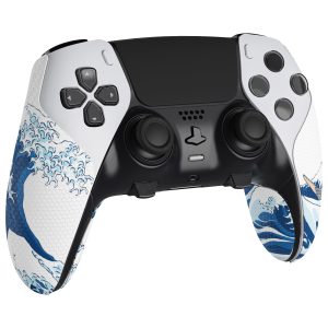 playvital Protection pour ps5 Edge Grip Manette Sticker,Autocollant Skin pour ps5 Edge Controller Accessoires,Antidérapante Souple PU-Grande Vague Kanagawa