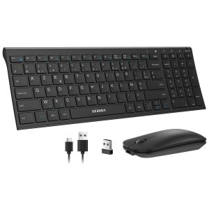 seenda WGJP-031B Combo Clavier et Souris sans Fil Rechargeable, Silencieux, Ultra-Fin, AZERTY Français, 2,4 GHz Récepteur USB, avec pavé numérique, pour Windows, PC, Ordinateur Portable, Noir