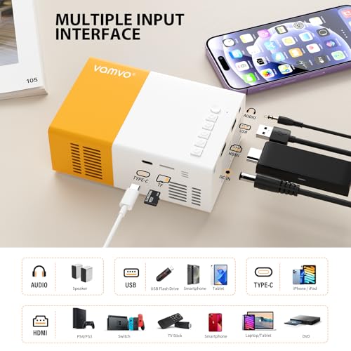 vamvo Mini Projecteur Portable VideoProjecteur de Film Retroprojecteur, Compatible avec Smartphone/PS4/Firestick, La Vidéo Peut être Directement Reflétée sur Le Projecteurs – Image 3